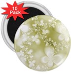 Olive Green With White Flowers 3  Magnets (10 pack)  Front