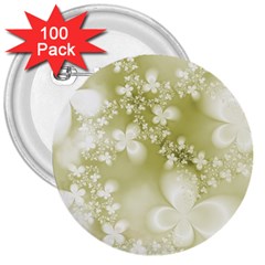 Olive Green With White Flowers 3  Buttons (100 Pack)  by SpinnyChairDesigns