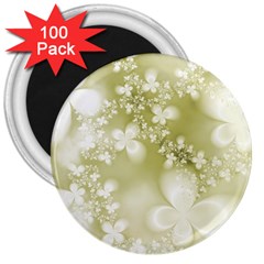 Olive Green With White Flowers 3  Magnets (100 Pack) by SpinnyChairDesigns