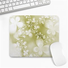 Olive Green With White Flowers Large Mousepads by SpinnyChairDesigns