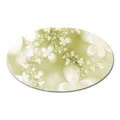 Olive Green With White Flowers Oval Magnet by SpinnyChairDesigns