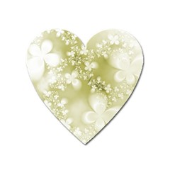 Olive Green With White Flowers Heart Magnet by SpinnyChairDesigns