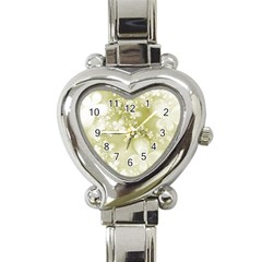 Olive Green With White Flowers Heart Italian Charm Watch by SpinnyChairDesigns