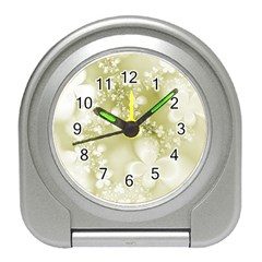 Olive Green With White Flowers Travel Alarm Clock by SpinnyChairDesigns