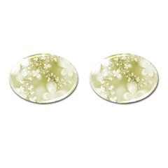 Olive Green With White Flowers Cufflinks (oval) by SpinnyChairDesigns