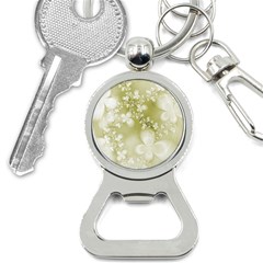 Olive Green With White Flowers Bottle Opener Key Chain by SpinnyChairDesigns