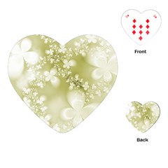 Olive Green With White Flowers Playing Cards Single Design (heart) by SpinnyChairDesigns