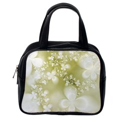 Olive Green With White Flowers Classic Handbag (one Side) by SpinnyChairDesigns