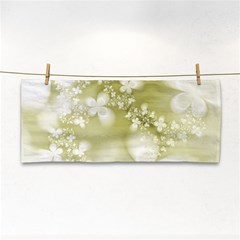 Olive Green With White Flowers Hand Towel by SpinnyChairDesigns