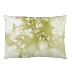 Olive Green With White Flowers Pillow Case by SpinnyChairDesigns