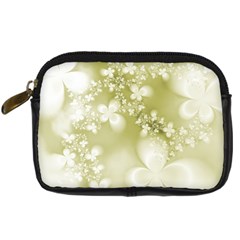 Olive Green With White Flowers Digital Camera Leather Case by SpinnyChairDesigns