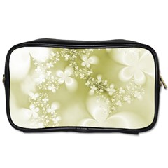 Olive Green With White Flowers Toiletries Bag (two Sides) by SpinnyChairDesigns