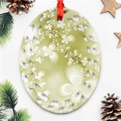 Olive Green With White Flowers Ornament (oval Filigree) by SpinnyChairDesigns