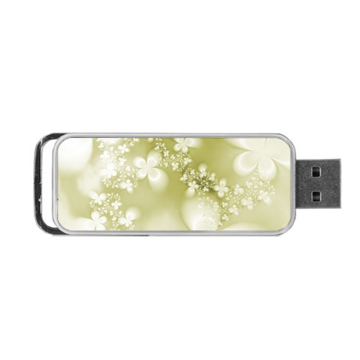 Olive Green With White Flowers Portable USB Flash (Two Sides)