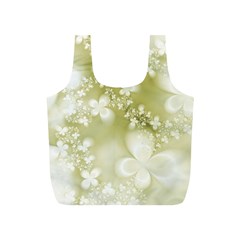 Olive Green With White Flowers Full Print Recycle Bag (s) by SpinnyChairDesigns