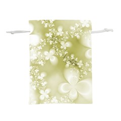 Olive Green With White Flowers Lightweight Drawstring Pouch (m) by SpinnyChairDesigns