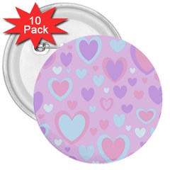 Unicorn Hearts 3  Buttons (10 Pack)  by MooMoosMumma