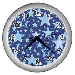 Stars Blue Wall Clock (silver) by MooMoosMumma