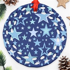 Stars Blue Round Filigree Ornament (two Sides) by MooMoosMumma