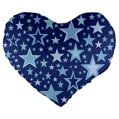 Stars Blue Large 19  Premium Flano Heart Shape Cushions by MooMoosMumma