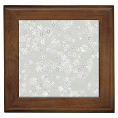 Ash Grey Floral Pattern Framed Tile by SpinnyChairDesigns