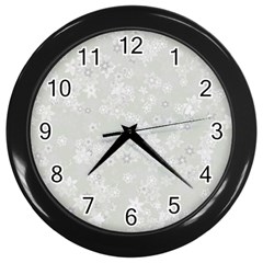 Ash Grey Floral Pattern Wall Clock (black) by SpinnyChairDesigns