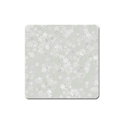 Ash Grey Floral Pattern Square Magnet by SpinnyChairDesigns