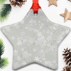 Ash Grey Floral Pattern Star Ornament (two Sides) by SpinnyChairDesigns