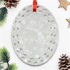 Ash Grey Floral Pattern Oval Filigree Ornament (two Sides) by SpinnyChairDesigns