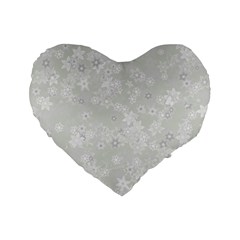 Ash Grey Floral Pattern Standard 16  Premium Heart Shape Cushions by SpinnyChairDesigns