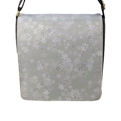 Ash Grey Floral Pattern Flap Closure Messenger Bag (l) by SpinnyChairDesigns