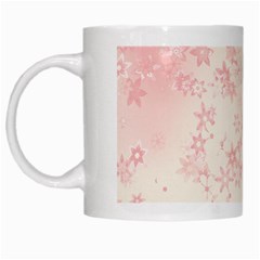 Baby Pink Floral Print White Mugs by SpinnyChairDesigns