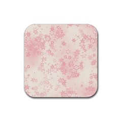 Baby Pink Floral Print Rubber Coaster (square)  by SpinnyChairDesigns