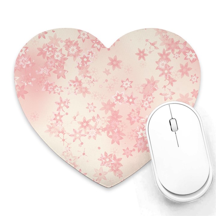 Baby Pink Floral Print Heart Mousepads