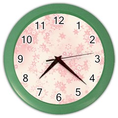 Baby Pink Floral Print Color Wall Clock by SpinnyChairDesigns