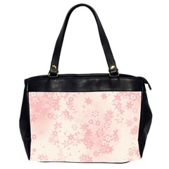 Baby Pink Floral Print Oversize Office Handbag (2 Sides) by SpinnyChairDesigns