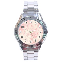 Baby Pink Floral Print Stainless Steel Analogue Watch by SpinnyChairDesigns