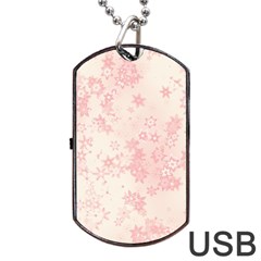 Baby Pink Floral Print Dog Tag Usb Flash (one Side) by SpinnyChairDesigns