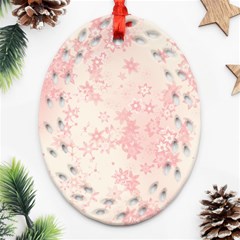 Baby Pink Floral Print Ornament (oval Filigree) by SpinnyChairDesigns