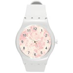 Baby Pink Floral Print Round Plastic Sport Watch (M) Front