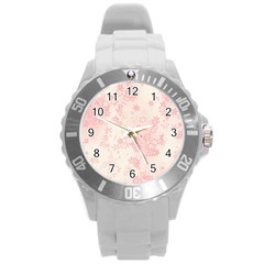 Baby Pink Floral Print Round Plastic Sport Watch (l) by SpinnyChairDesigns