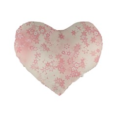 Baby Pink Floral Print Standard 16  Premium Flano Heart Shape Cushions by SpinnyChairDesigns