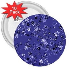 Slate Blue With White Flowers 3  Buttons (10 Pack)  by SpinnyChairDesigns