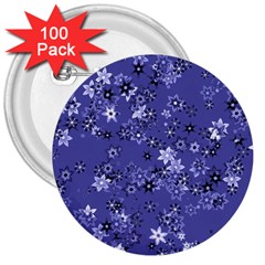 Slate Blue With White Flowers 3  Buttons (100 Pack)  by SpinnyChairDesigns