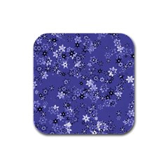 Slate Blue With White Flowers Rubber Square Coaster (4 Pack)  by SpinnyChairDesigns