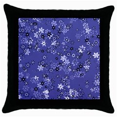 Slate Blue With White Flowers Throw Pillow Case (black) by SpinnyChairDesigns