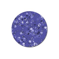 Slate Blue With White Flowers Magnet 3  (round) by SpinnyChairDesigns