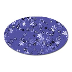 Slate Blue With White Flowers Oval Magnet by SpinnyChairDesigns