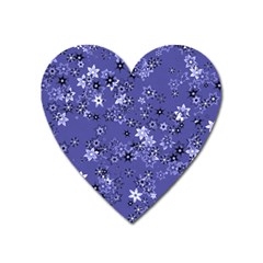 Slate Blue With White Flowers Heart Magnet by SpinnyChairDesigns