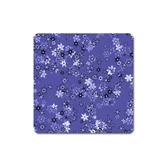 Slate Blue With White Flowers Square Magnet by SpinnyChairDesigns